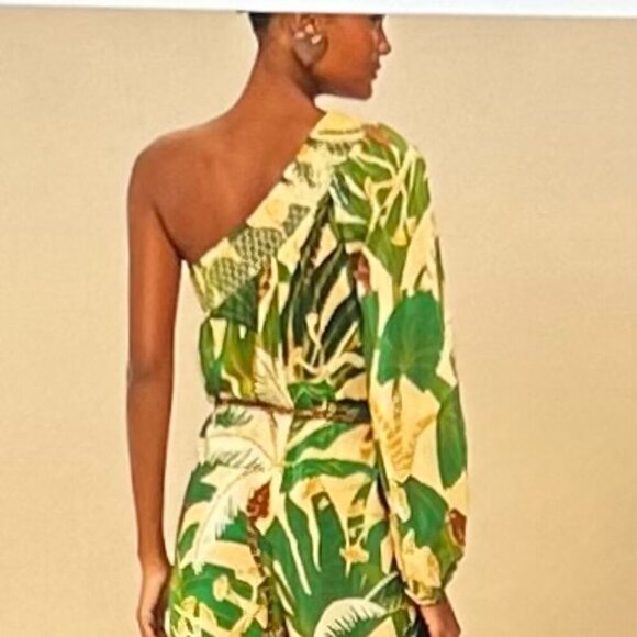 Farm Rio beige tropical isla one-shoulder jumpsuit Size M - Picture 9 of 9
